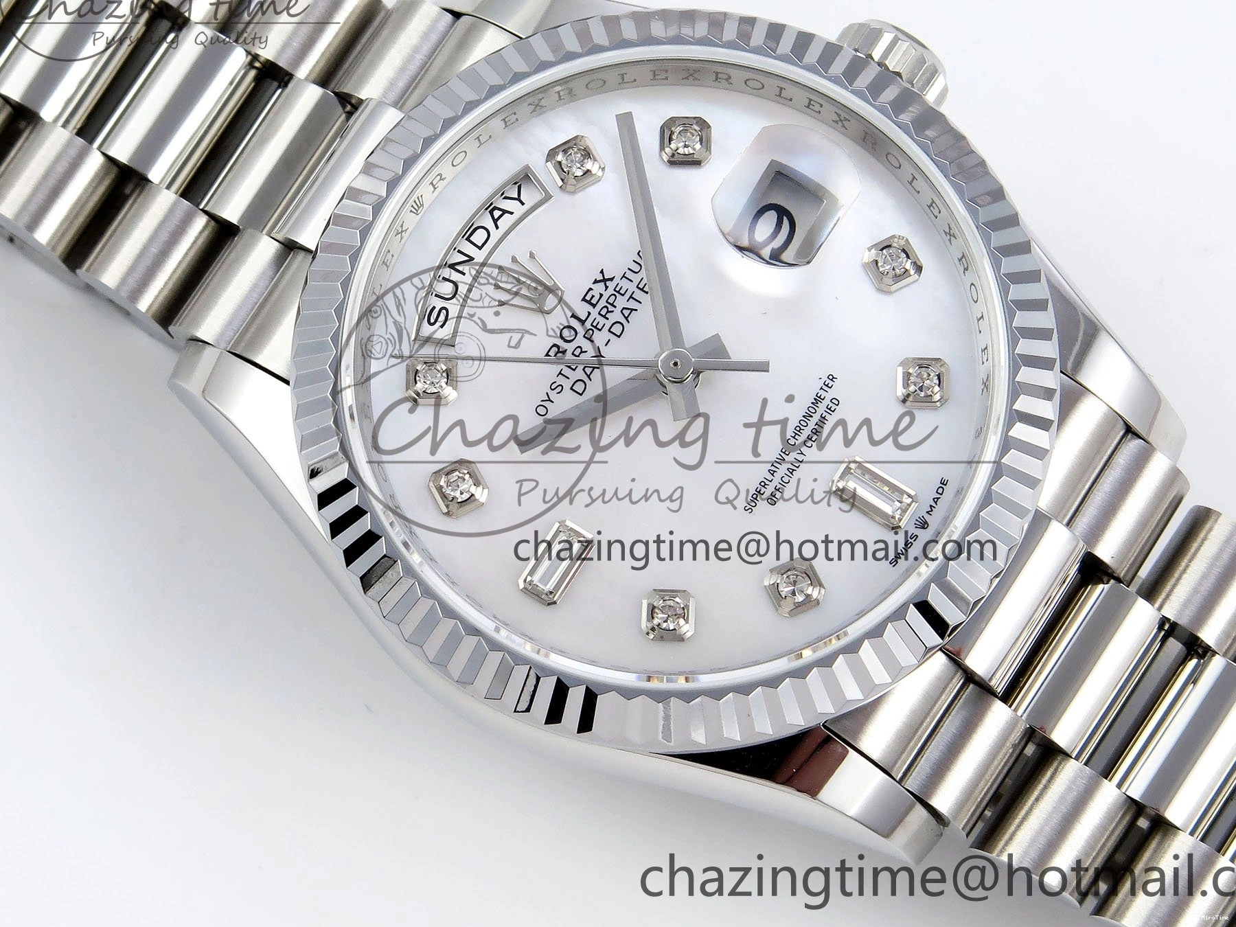 MiroTime 0310 Day Date 36 SS TWSF Best Edition White Diamonds Dial on SS Bracelet A Trendsetting 1604